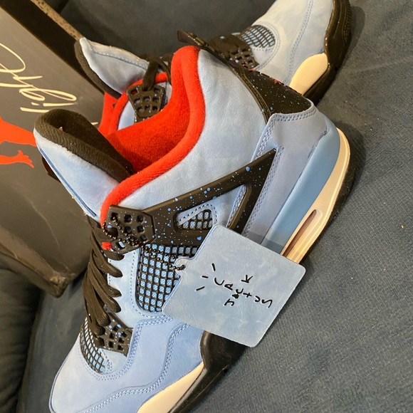 Travis Scott x Air Jordan 4 Retro 'Cactus Jack' Sneakers | Blue | Mens Size 10.5 - Picture 3 of 6